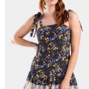 Jun & Ivy Boho Ditsy Floral Two Toned Button Spring Mini Dress Size XS Prairie